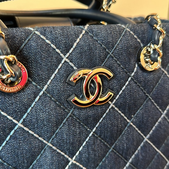 Chanel Denim Quilted Large Coco Handle Shopping Tote Blue - Picture 5 of 14